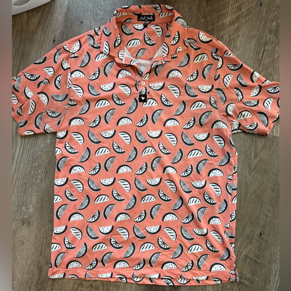 Bad Birdie Men's Orange Patterned Polo